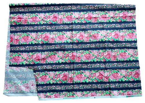 Classic Cotton Vintage Print Fabric, Black with Pink Roses, 29x37, 0.75 Yards
