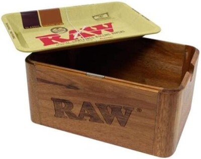 RAW Holz Cache Box Set mit Tablett und Magnetdeckel - kleine Version