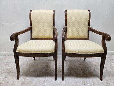 Pair Henredon Fine Furniture Charles X Dining Room Arm Chairs