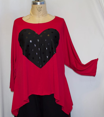 Coco & Juan Plus Size Red, Heart Angled  Women's Shirt OS 1X,2X,3X B59''