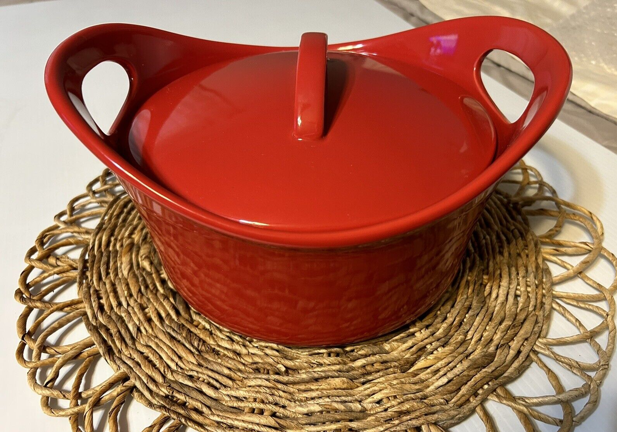 Rachael ぺージ Rachael Ray 2.75 Quart Red Oval Casserole Stoneware Dutch Oven