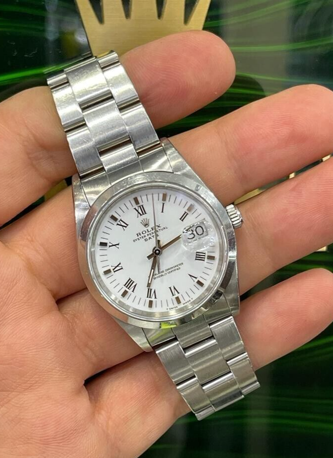 Rolex Date 34 mm Steel White Dial Oyster Perpetual Watch 15200 | eBay