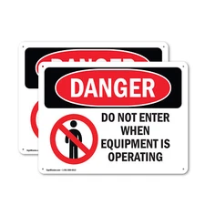 (2 Pack) Do Not Enter When Equipment Is Operating OSHA Danger Sign Decal Metal