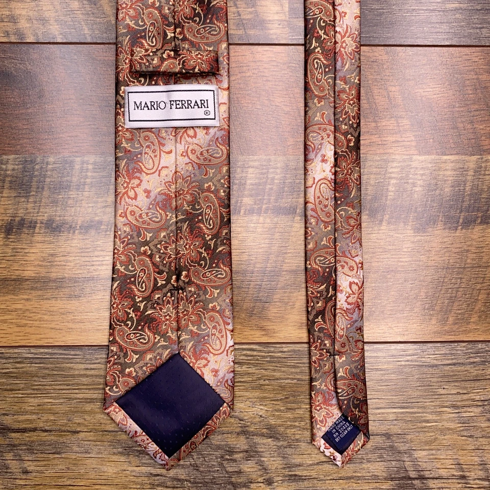 Corbata Mario Ferrari Paisley Jacquard Rojo Gris Dorado Hecha a Mano Foto 4 de 4