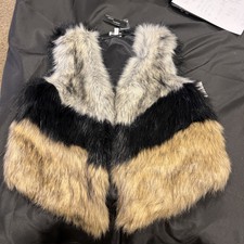 Rebecca Elliot Vest Large Women’s Faux Fur Black/tan Soft Lined Sleeveless Glam