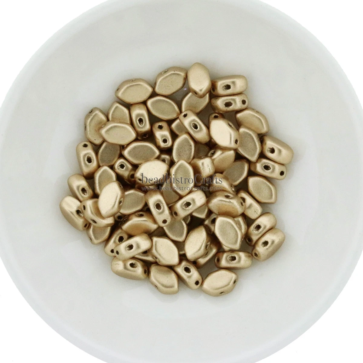 50pcs Czech PAROS Par Puca beads 2 hole beads Light GOLD MATTE 7x4mm