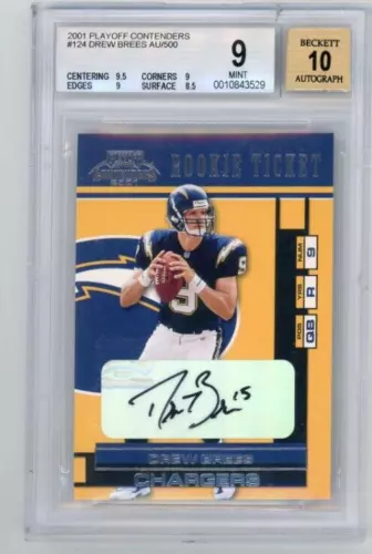 2001 Playoff Contenders Drew Brees Rookie Ticket RC Auto BGS 9/10 Mint Saints