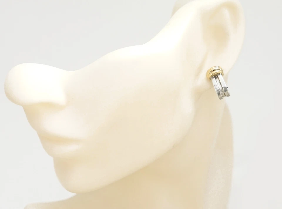 Tiffany & Co. Atlas Grooved Hoop Clip-On Earrings Silver 925 & 18k Gold 750 Auth - Image 2 of 4