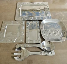 Vtg. HOLLAND BOONE LOVE, HEART, POLISHED PEWTER SET Hearts Pattern