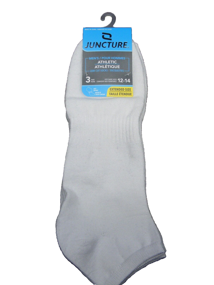 Juncture Men Extended Size 1214 White Black Athletic Low Cut Sock Arch