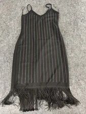 Body Flirt Dress Womens Small Shift A Line Stripe Black Sleeveless Tasseled N229