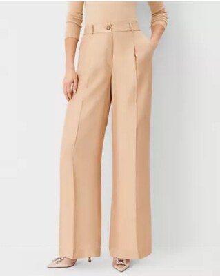 ANN TAYLOR SILK FULLY LINED WIDE LEG BEIGE LATTE PANT SIZE 16