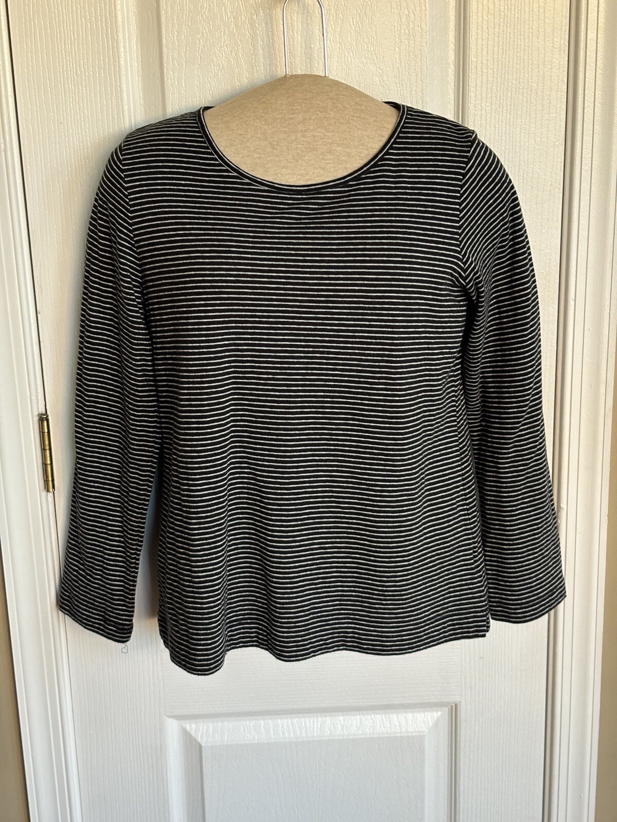 Croft & Barrow Size Medium Navy Striped Knit Top Long Sleeves Nautical Look