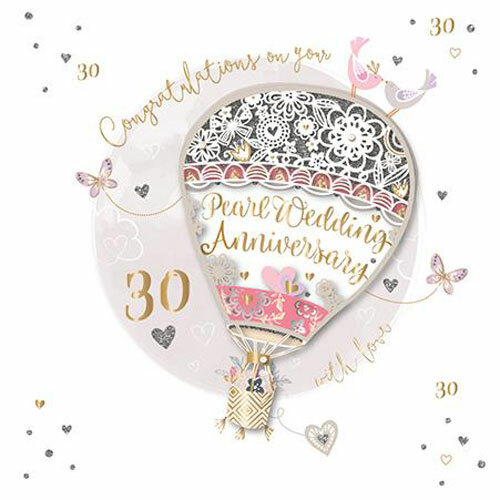 Pearl Anniversary 30th Laser Cut Air balloon Luxury Handmade Card Talking Pics