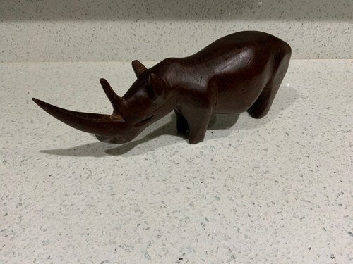 Vintage Carved Teak hand Carved Wooden Rhino Figurine. - Picture 1 of 8