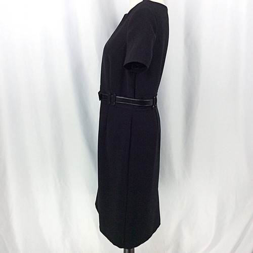 Tahari Arthur Levine Belted Sheath Dress Womens Size 8 Black Short Sleeve V-Neck - Picture 3 of 9