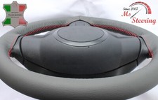 FOR BUICK ENCLAVE 08-13 GREY LEATHER STEERING WHEEL COVER, CLOSED EDGES, RED STI