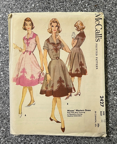 VTG 1960s McCalls Pattern 2427 - sz 12 - Misses Western Dress swing costume