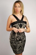 Embroidered Bebe Dress S vintage y2k gray black cocktail small pencil party