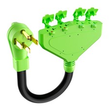 50 Amp to 20 /15 110V RV Adapter, NEMA 14-50P 4X 5-15R/5-20R Green