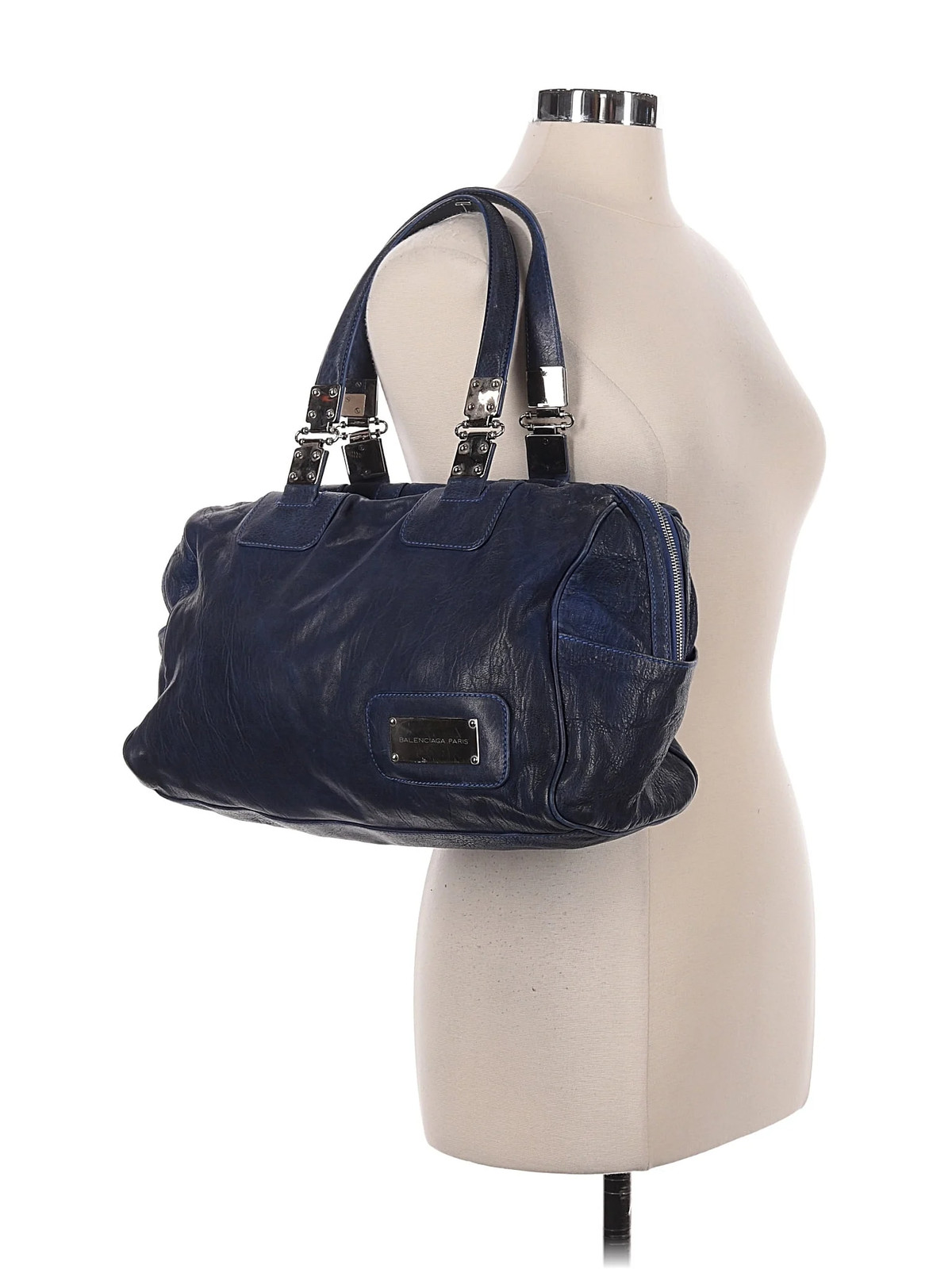 Balenciaga Women Blue Vintage 2000s Leather Bowling Bag One Size thumbnail 2