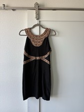 Free People Black Embroidered Mirror Shift Dress Sleeveless Scoop Neck S