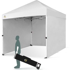 CROWN SHADES 8x8 Ft Pop Up Canopy Tent w/ Wheels  Sidewalls, White Used 