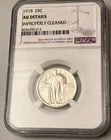1918 25c STANDING LIBERTY QUARTER NGC AU DETAILS CLEANED