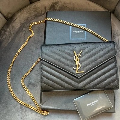 YSL Yves Saint Laurent Gold On Black Crossbody Bag