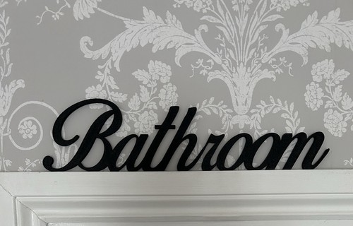 Black Bathroom Wall Sign Door Letters Wall Plaque White Wall New Home Decoration - Picture 10 of 14