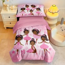4 Piece Toddler Bedding Set for Girls,Toddler Pink Ballerina Comforter Set,Da...