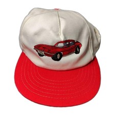 Vintage United Hatters Cap  Millinery Red  White Corvette Snapback Cap Hat Car