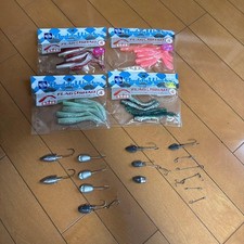 Buddy Work Soft Lure Set 4" Jig Head, 15-35g, Pink/Green/Red, Used