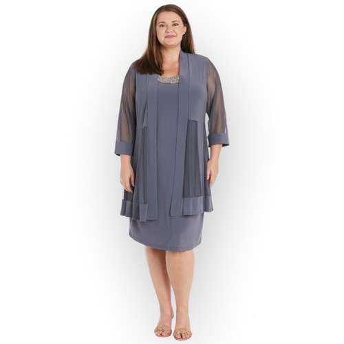 R&M Richards Womens Embellished Sheer Jacket Size 14 Charcoal Gray (NWT) P96