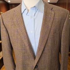 Oxxford Clothes Blazer 46L Mohair Cashmere Wool Checked Chevron