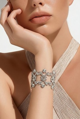$125 Givenchy silver tone flex statement bracelet #513