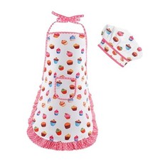 2 Pcs Kid Apron and Chef Hat Set, Adjustable Childrens Cooking Baking Outfit,