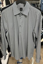 HUGO BOSS Men's Blue White Striped Dress Shirt XL Long Sleeve Collared