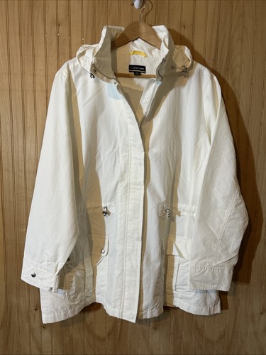 Lands’ End Women’s Size 3X Windbreaker White Roll Hood Jacket