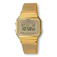 CASIO A700WMG-9ADF Vintage Digital Super Slim Chronograph Mesh Watch Gold