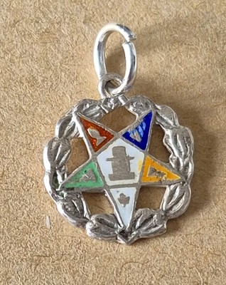 FREIMAURER WEIBLICHER ORDEN DES OSTSTERNS Silber Vintage Emaille Charm RAR 