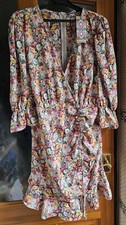 Womans Petite Floral Ruched Wrap Dress By Boohoo Size 12