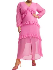 Simply Be Pink Chiffon Ruffle Maxi Dress V Neck Long Sleeve 20