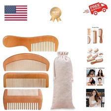 4 Pcs Natural Bamboo Comb Set for Women  Men - Wide Tooth Detangling, Beard ...