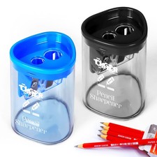 Manual Pencil Sharpener - 2 Pcs Dual Hole Pack of 2, Black, Blue