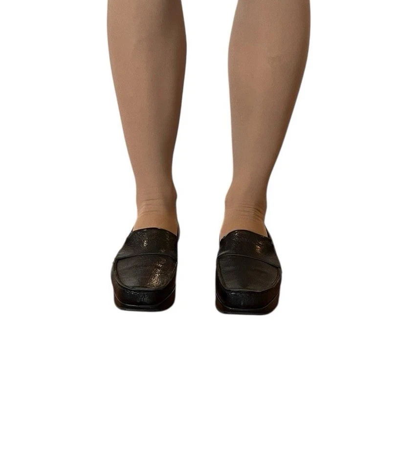 STEPHANE KELIAN PARIS FRANCE 5.5 US 8 BLACK LEATHER LOAFER PLATFORM WEDGE SHOE - Image 3 of 4