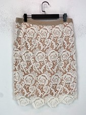 Mint Velvet White Nude Floral Lace Knee Length Pencil Skirt Mid Rise UK 14