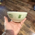 New ListingVintage Fire King white glass green design Circus Childs Bowl some areas faded