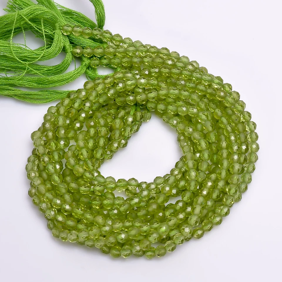 100% Natural Peridot Gemstone Round Faceted Beads 3 mm Strand 12.5" UGB-232 - Image 2 of 2