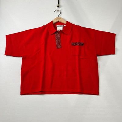ESSENTIEL ANTWERP Bead-Embellished Polo Top Women's Size M Red